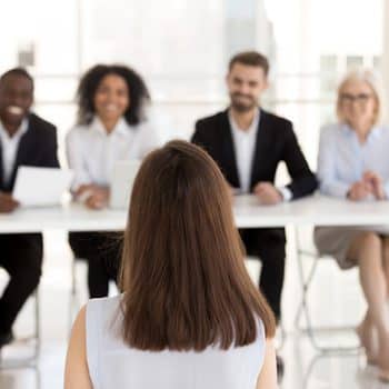 Job interview panel with woman