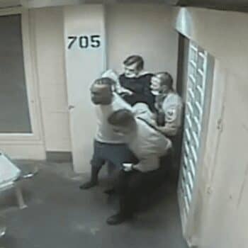 Surveillance footage of a heated argument at door