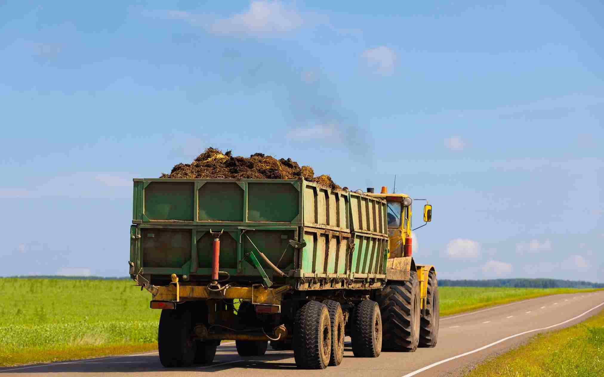 Agricultural truck overloaded with organic manure Agricultural truck overloaded with organic manure
